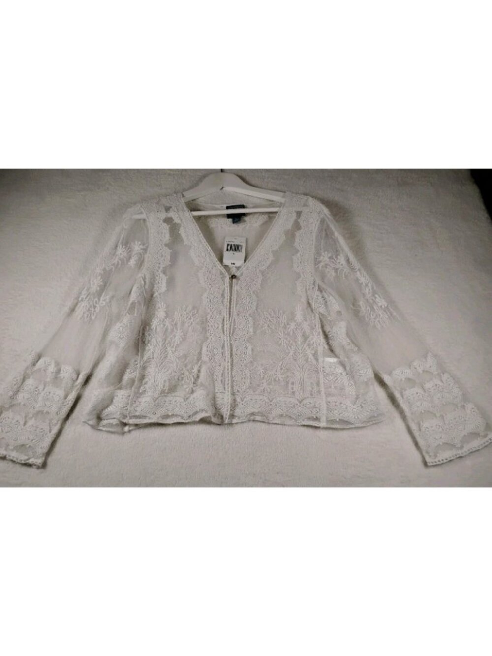New Rabbit Rabbit Rabbit Designs Sheer Lace Flared Sleeve Blouse Size XL White - Picture 3 of 14